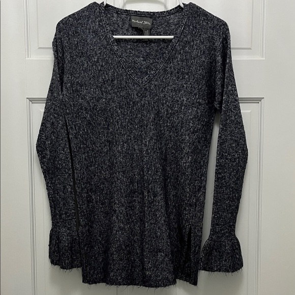 Michael Stars Navy & White Heathered Lightweight V Neck Sweater - Size Small - Picture 1 of 16